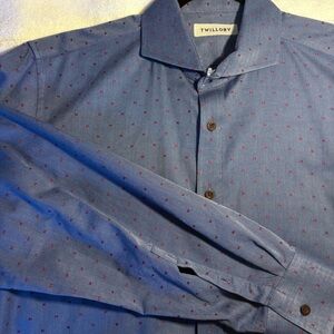 NWOT Twillory Tailored Fit 17 36/37 Long Sleeve Button Up Blue w Red Pin Point